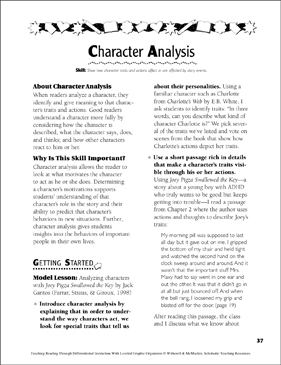 Character Analysis Leveled Graphic